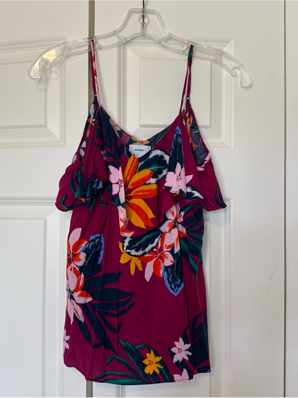 Old Navy Pink Magenta Floral Ruffle Linen Cami Sz XS